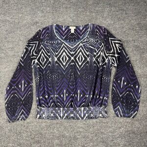 Vtg Y2K Chicos Top Womens 1/M Purple Abstract Geometric Sheer Sleeves Whimsigoth